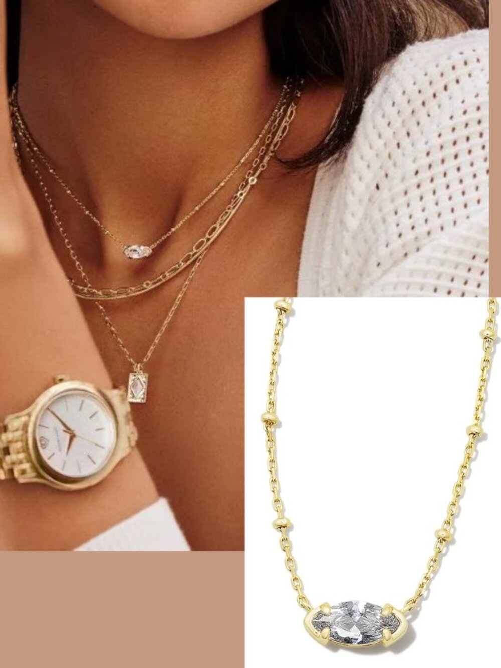 Kendra Scott Genevieve Gold Satellite Chain Necklace White CZ Marquise NWT